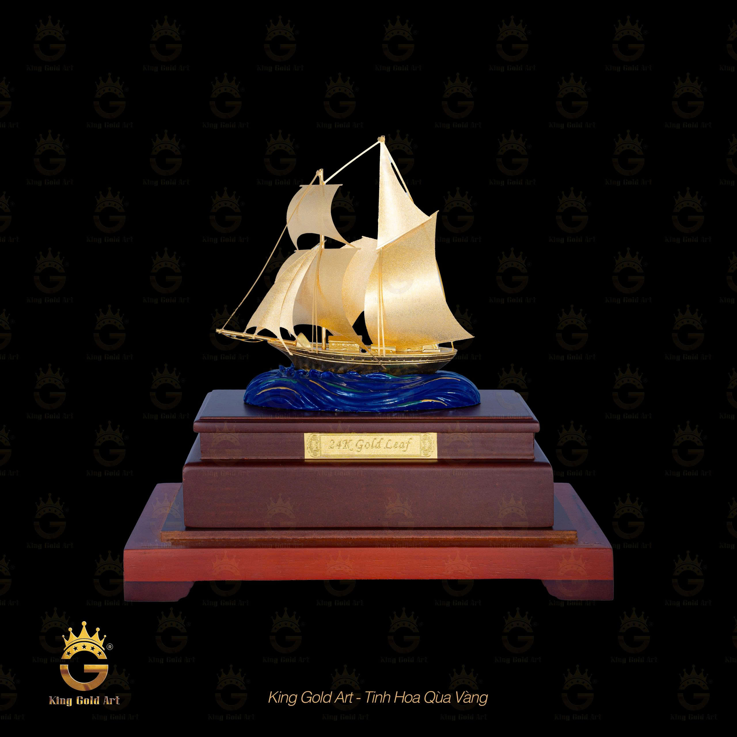 Mô hình Thuyền Vàng Thuận Buồm Xuôi Gió mix Ngọc cao cấp