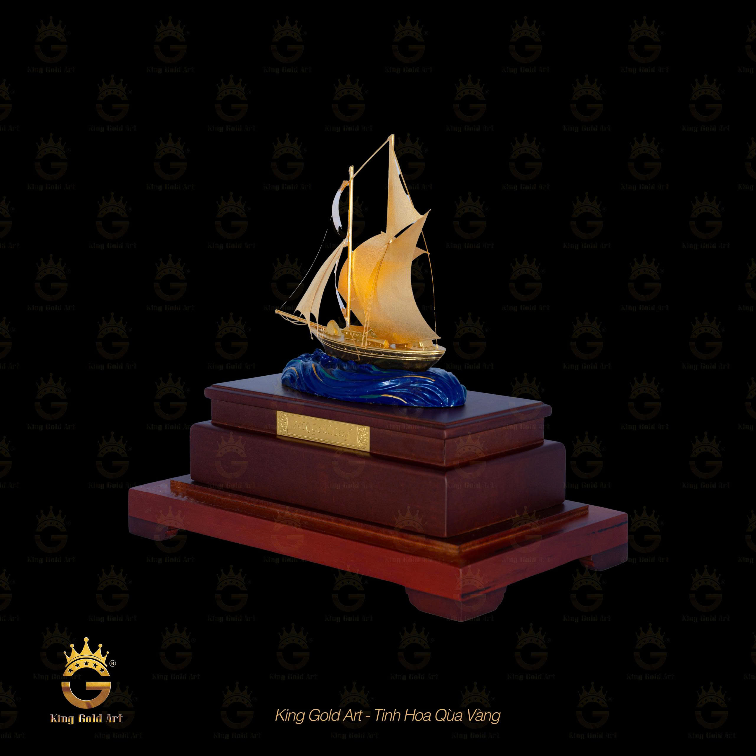 Mô hình Thuyền Vàng Thuận Buồm Xuôi Gió mix Ngọc cao cấp