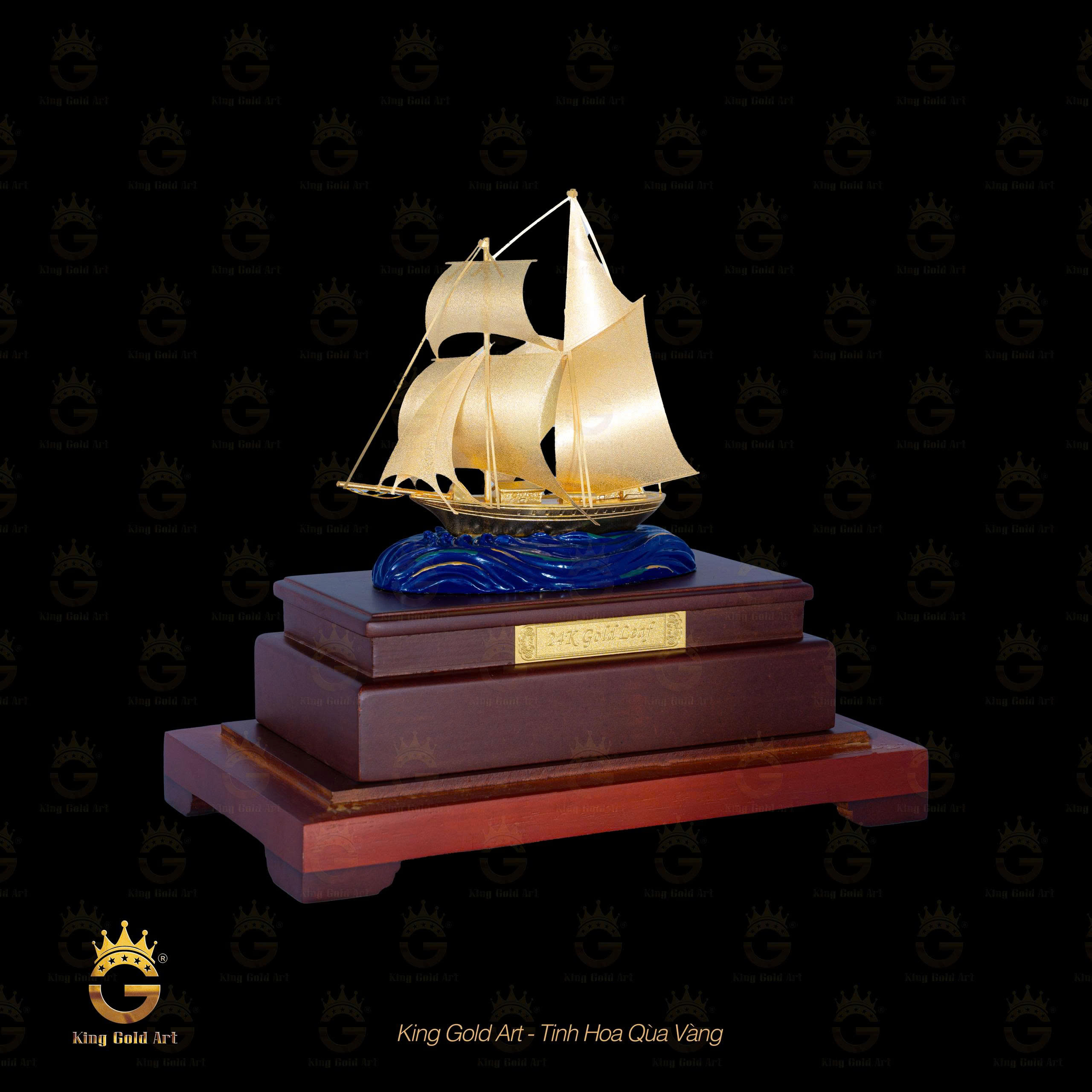 Mô hình Thuyền Vàng Thuận Buồm Xuôi Gió mix Ngọc cao cấp