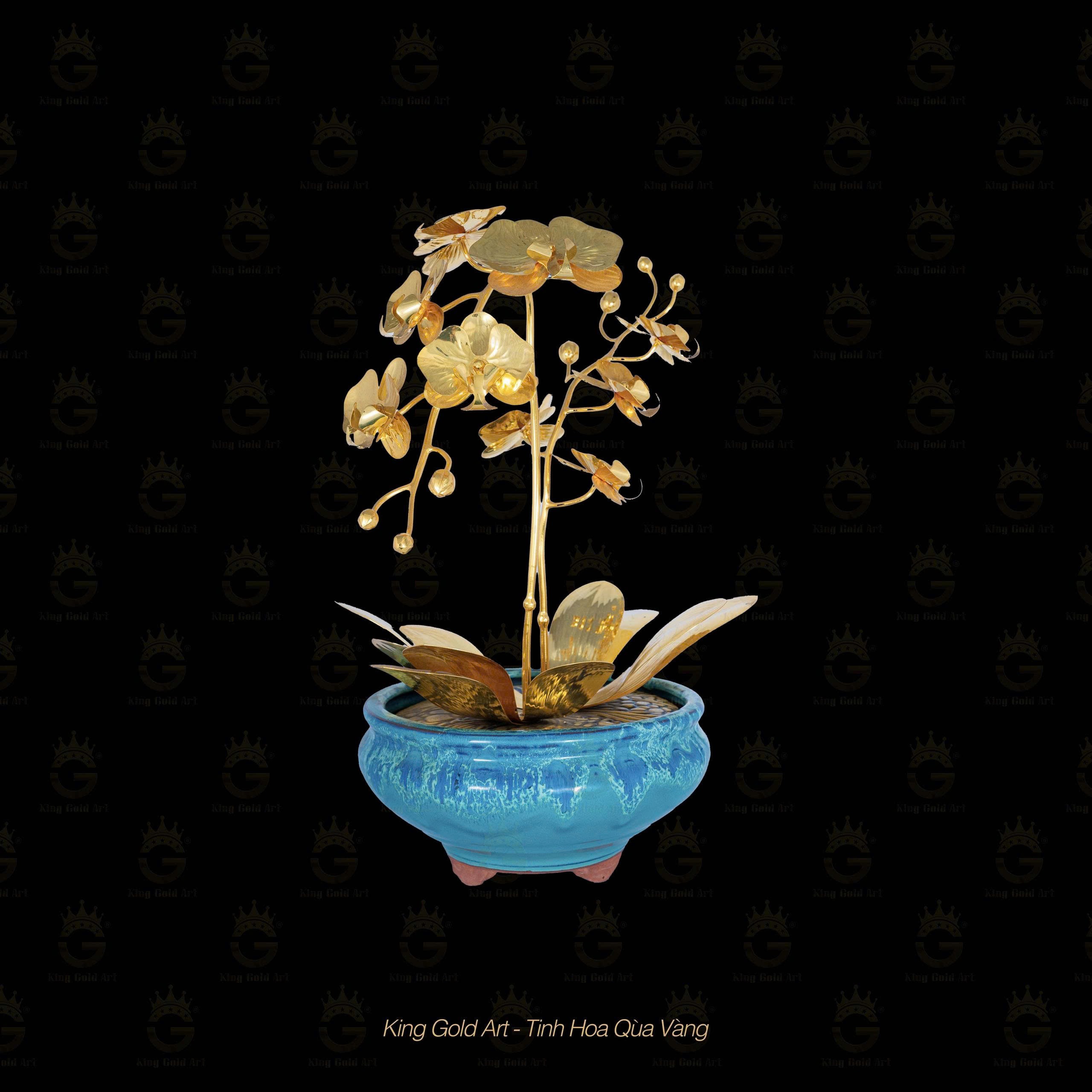 Chậu Lan Hồ Điệp Dát Vàng 24K 2 thân hoa