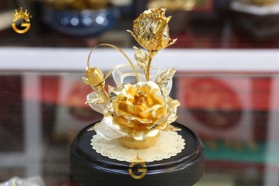 Quà Tặng Cao Cấp – Bông Hồng Mạ Vàng và Tranh Hoa Hồng Mạ Vàng