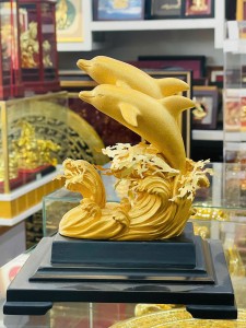 Kim Ngư Phú Quý – Tượng Cá Heo Dát Vàng 24K