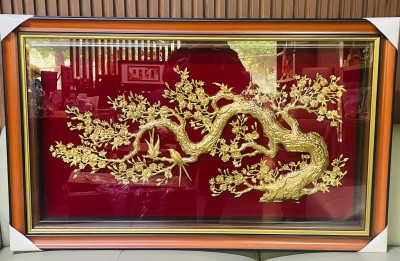 Tranh Hoa Đào Dát Vàng 24K - Quà Mừng Thọ, Quà Tết Cao Cấp King Gold Art