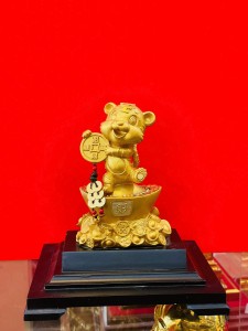 Tượng Hổ Hạnh Phúc Mạ Vàng 24K Chiêu Tài