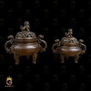 Bộ Lư Trầm Bằng Đồng Giả Cổ Nắp Nghê Hai Kích Thước