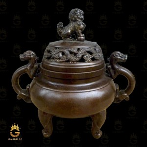 Lư Trầm Bằng Đồng Nắp Nghê Họa Tiết Rồng Chầu