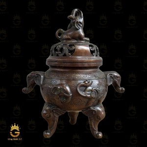 Lư Trầm Bằng Đồng Chạm Voi Cao 25cm Nặng 1.4kg