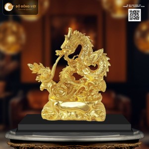 Tượng Rồng Nhả Đĩnh Vàng Dát Vàng 24K | King Gold Art