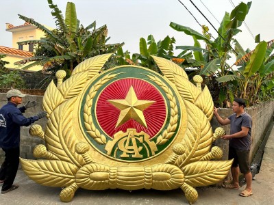 Thi công quốc huy, logo công an, biểu tượng bằng đồng cỡ lớn cho trụ sở – Giải pháp uy tín từ King Gold Art – Đồ Đồng Việt
