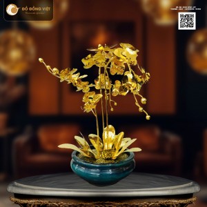 Chậu Lan Hồ Điệp Dát Vàng 24K Mã số 5 - 3 thân hoa