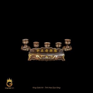 Ngai chén đồng đỏ khảm ngũ sắc 