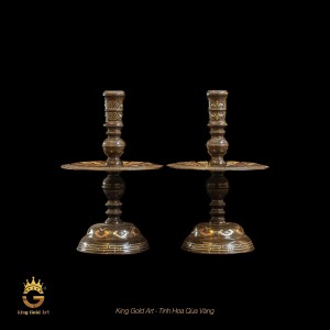 Chân nến đồng đỏ khảm tam khí 