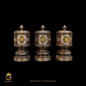 Đài thờ đồng đỏ khảm ngũ sắc đầy đủ kích thước