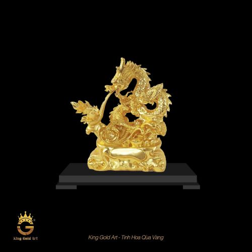 Tượng Rồng Nhả Đĩnh Vàng Dát Vàng 24K