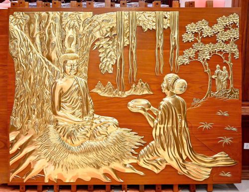 Tranh Vàng Đức Phật Trước Khi Giác Ngộ – Nhận Món Cơm Sữa Của Nàng Sujata