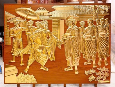 Tranh Vàng Tái Hiện Khoảnh Khắc Đức Phật Thích Ca Mâu Ni Về Thành Ka Tỳ La Vệ Thăm Hoàng Tộc Thích Ca