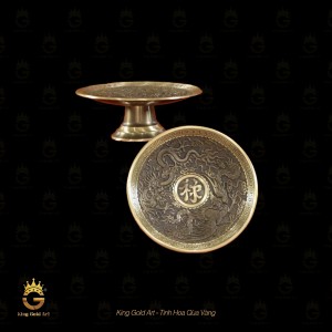 Mâm bồng bằng đồng đúc nổi chữ rồng phượng và chữ Phúc 