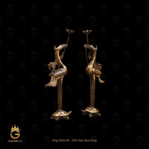 Đôi hạc đồng đồng đỏ cạo màu 