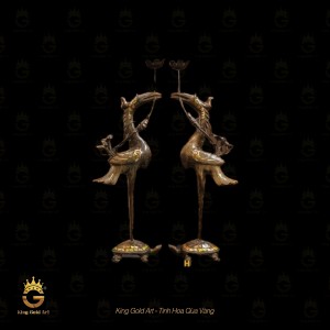 Đôi hạc đồng đồng đỏ khảm tam khí 