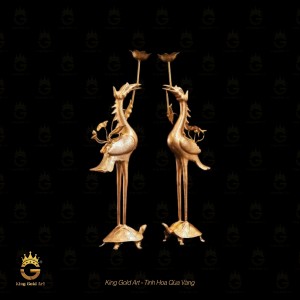 Đôi hạc đồng đồng đỏ mộc