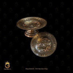 Mâm bồng đồng đỏ khảm tam khí