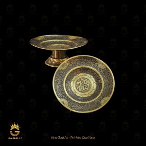 Mâm bồng đồng vàng mộc chạm khắc tinh xảo