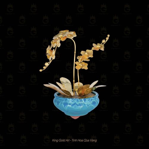 Chậu Lan Hồ Điệp Dát Vàng 24K 2 thân hoa