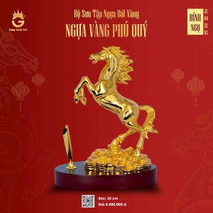 Quà Tết 2026 - Ống đựng bút để bàn Tượng Ngựa Vàng Phú Quý