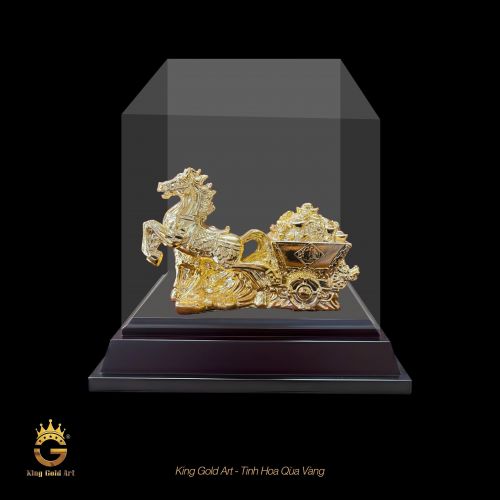 Tượng Ngựa mạ vàng Phát Tài (kéo xe) 2 phiên bản 12cm và 18cm