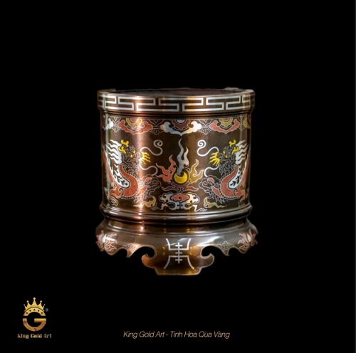 Bát hương đồng đỏ khảm ngũ sắc